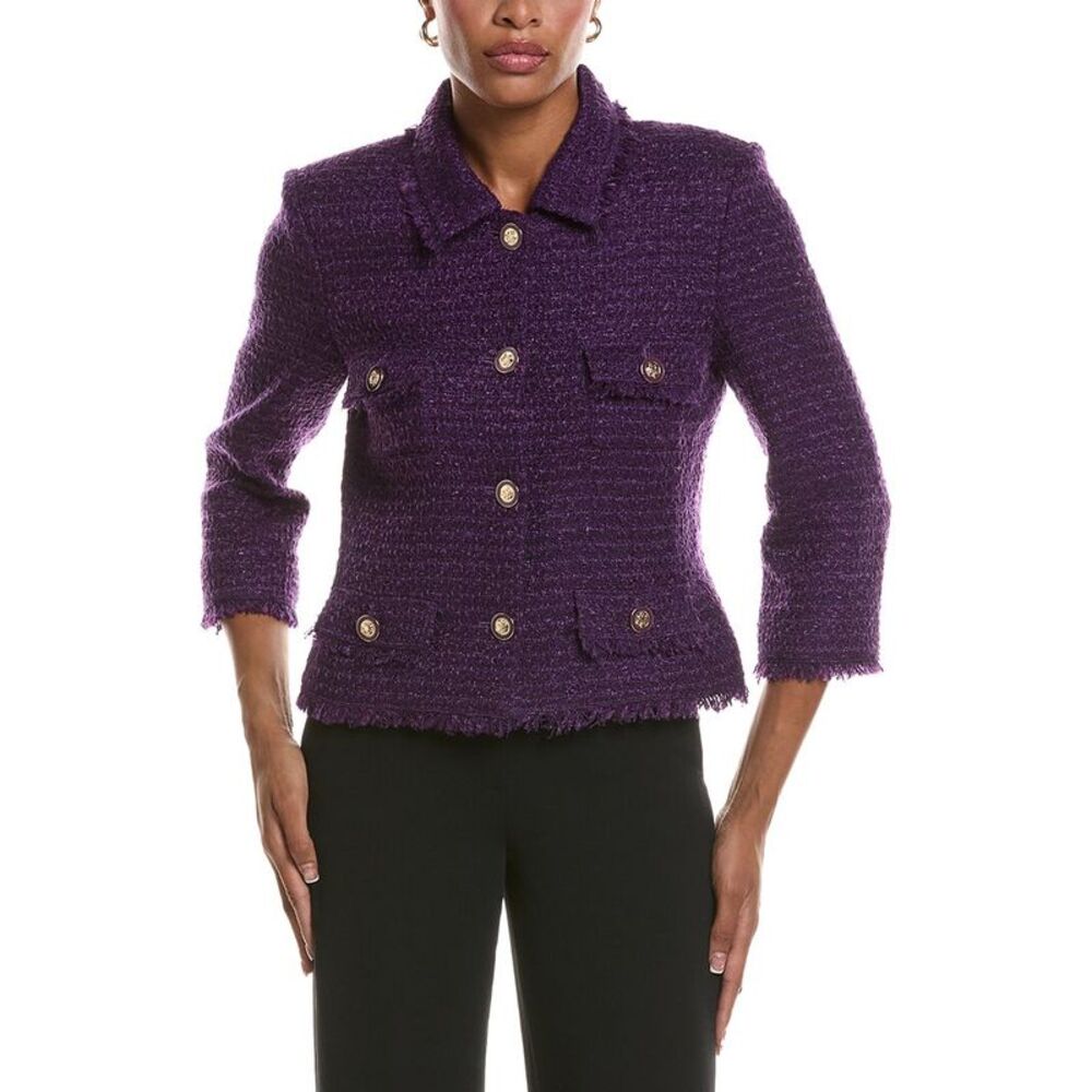 St. John Womens Wool-Blend Tweed Jacket, Purple